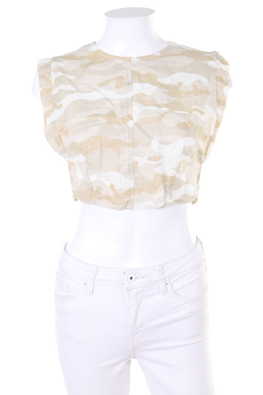 ZARA - Camouflage-Crop-Top aus Leinen-Mix - XS