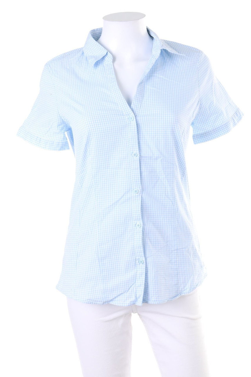 MORE & MORE - Checked Shortsleeve Blouse, Cotton - D 40