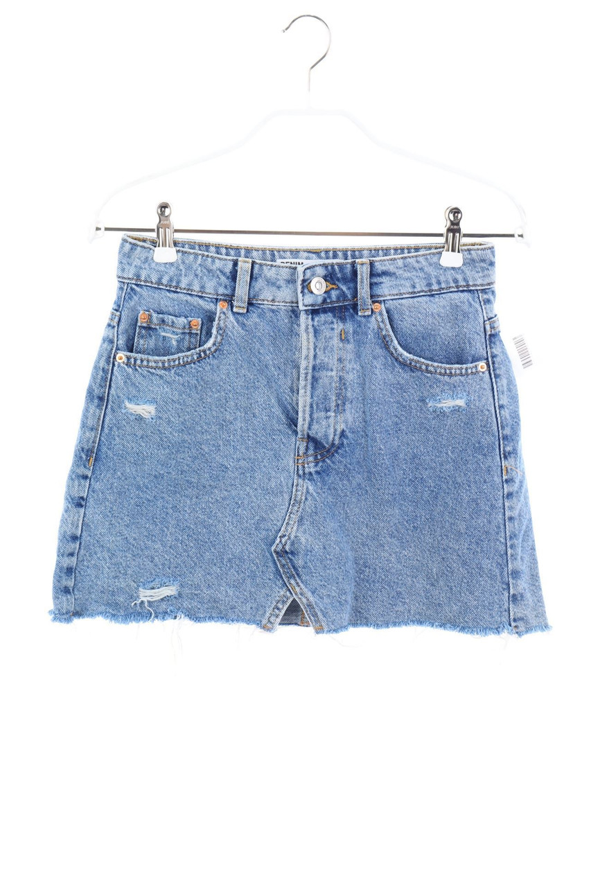 Bershka Denim - Destroyed-Denim Mini Skirt with Fringes - D 34
