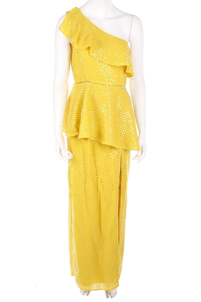 NBD - Sequined One shoulder-Maxi Dress with Slit - M