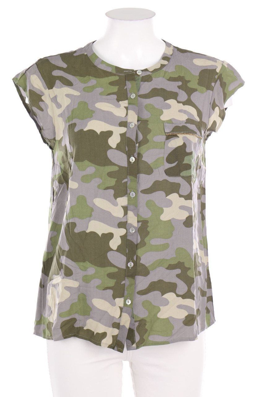 SAINT TROPEZ - Kurzarm-Bluse mit Camouflage-Print - M