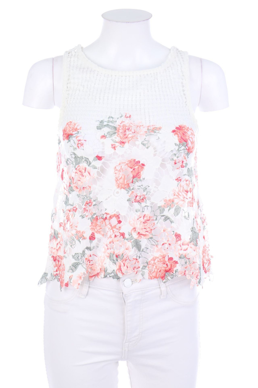 TALLY WEiJL - Blouse Top, Lace with Flower Print - XXS