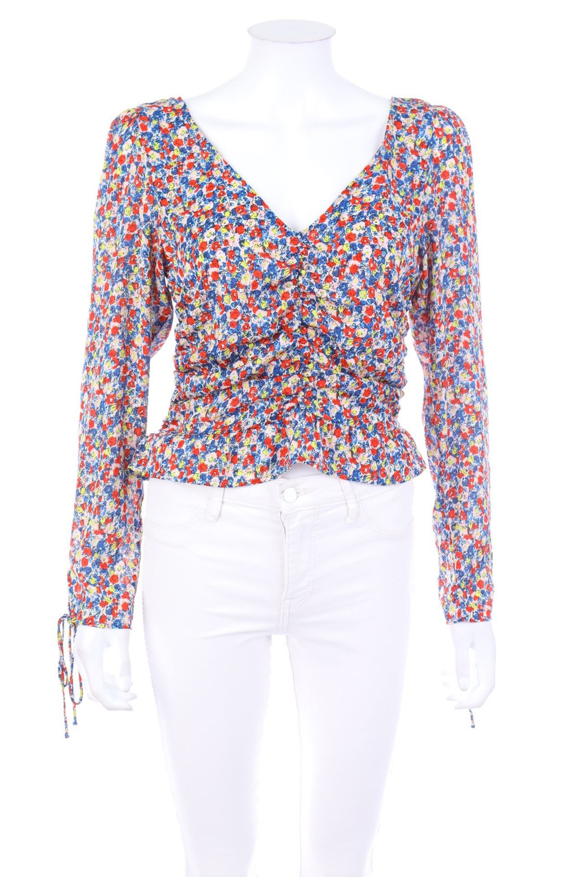 H&M - Cropped-Bluse mit floralem Muster mit Raffungen - S