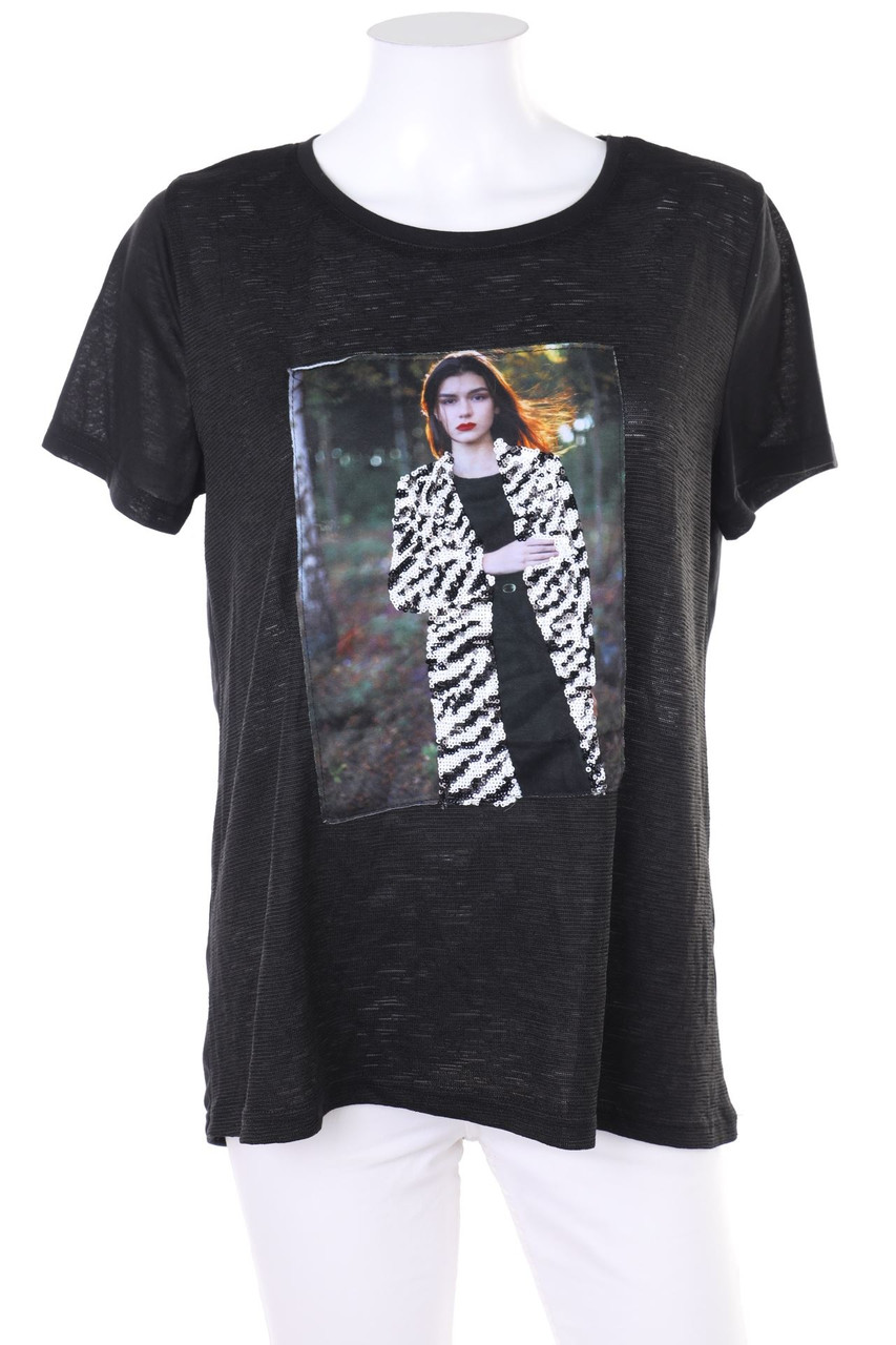 No Label - Shortsleeve-Shirt with Photo Print with Sequins - M
