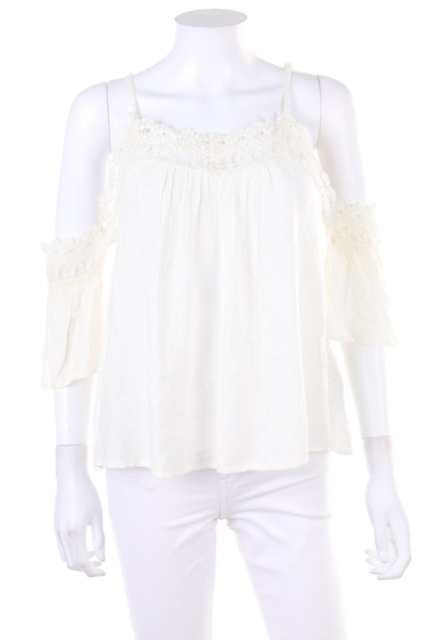 AMISU - Cold-Shoulder-Blouse, Viscose with Crochet Knit Details - XS