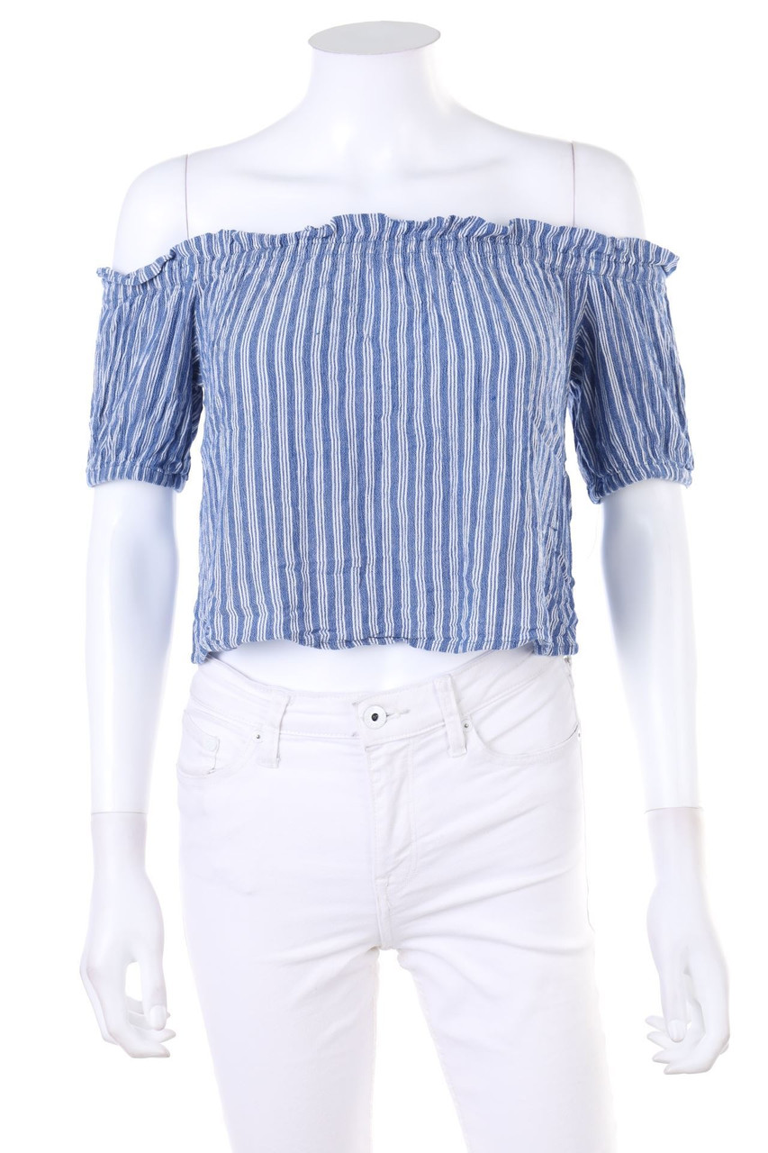 Bershka BSK GIRL - Cropped-Off-the-shoulder blouse with Stripes - S