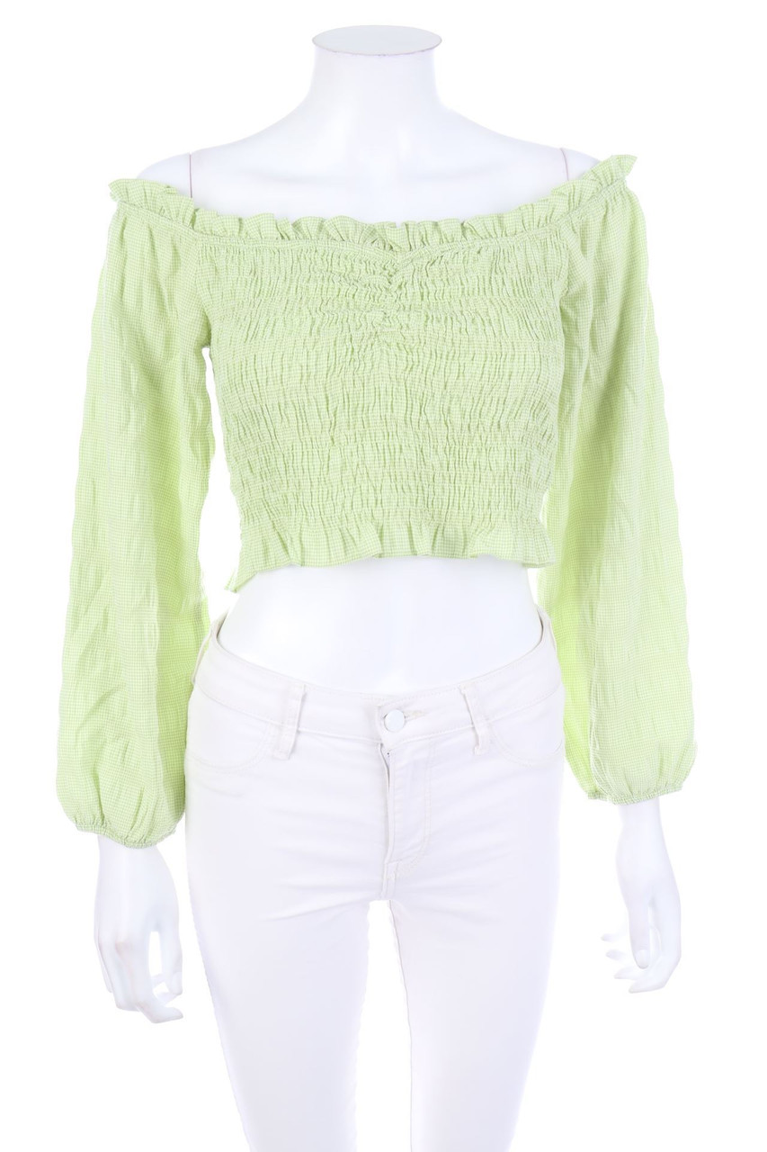 Bershka - Cropped-Off-the-shoulder blouse, Smok Detailing - M