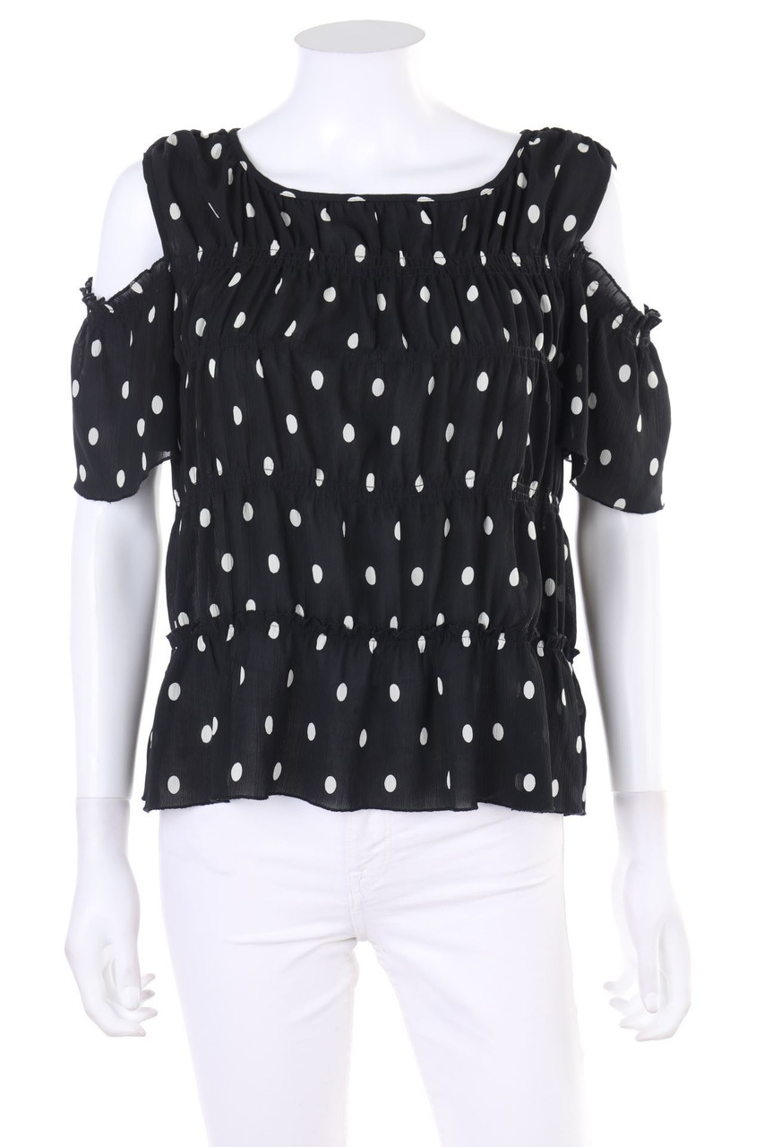 ZARA - Volants-Kurzarm-Bluse mit Cut-outs - M