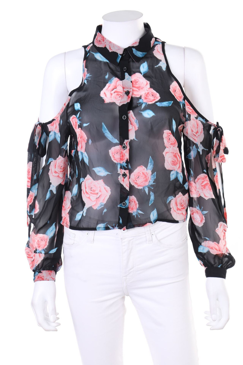 TALLY WEiJL - Cold-Shoulder-Blouse with Flower Print - S