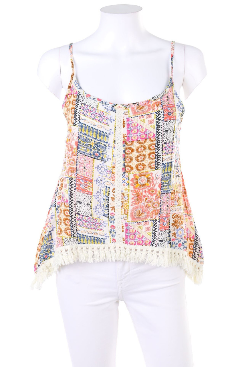 Angel - Patterned A-line Top, Cotton with Tassels - D 38