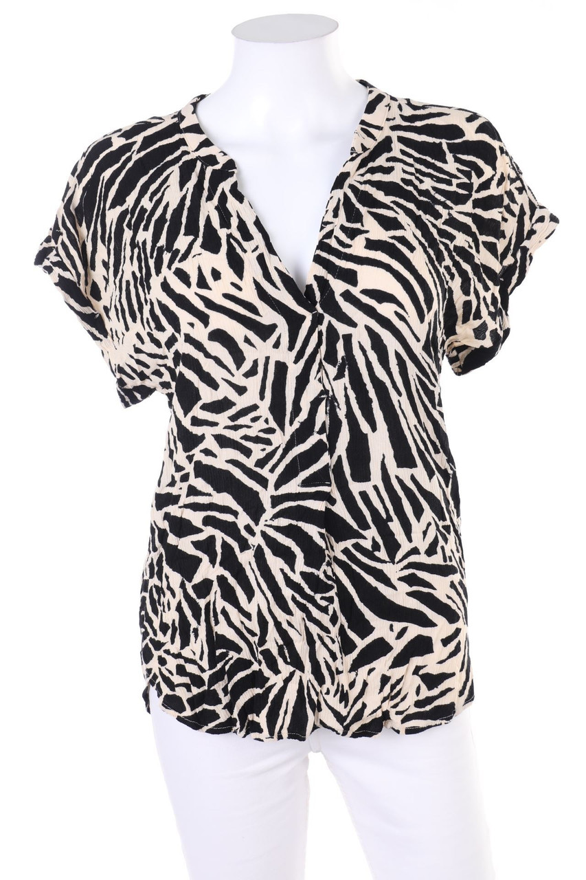 H&M - Crinkle-Kurzarm-Bluse mit Animal-Print - S