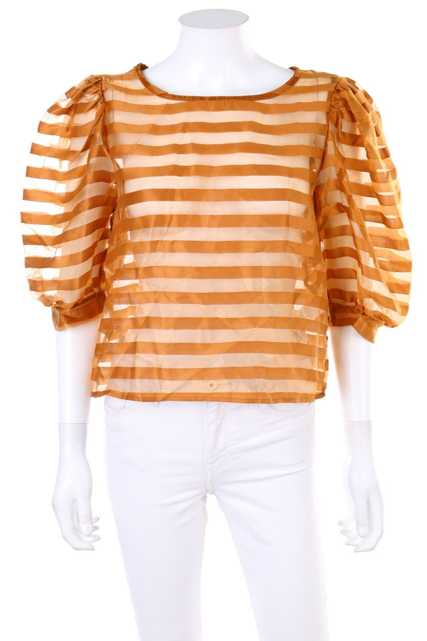bachata - Chiffon-Shortsleeve Blouse with Stripes - M
