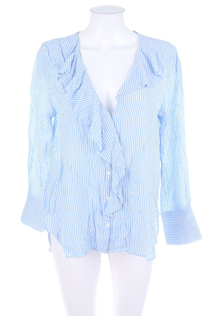 ZARA - Streifen-Hemd-Bluse mit Volants - L