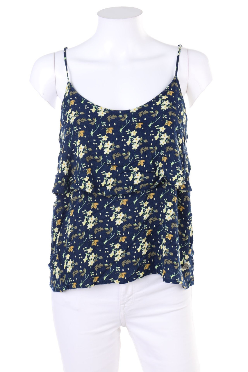 No Label - Blouse Top, Layer Look with Flower Print - D 44