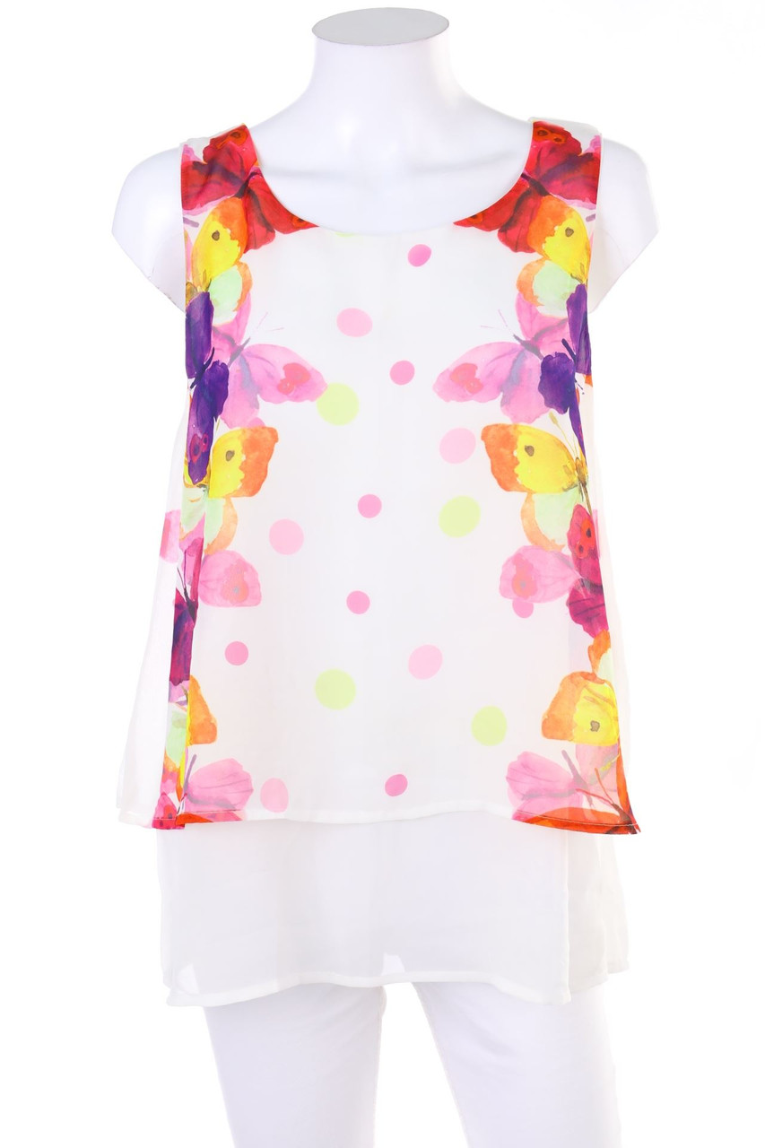 No Label - Blouse Top, Layer Look with Flower Print - D 40