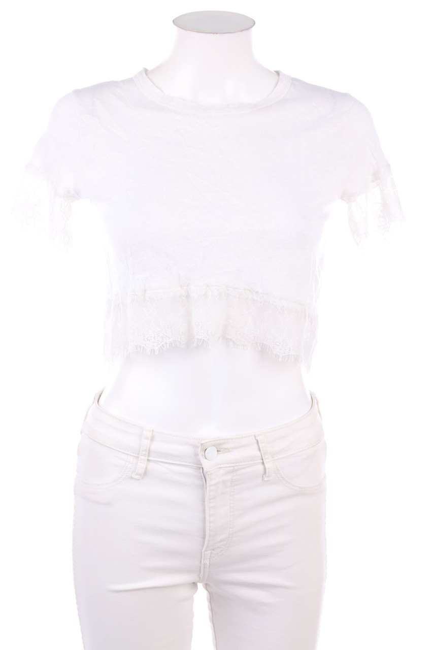 ZARA - Cropped-Shirt mit Spitze - S