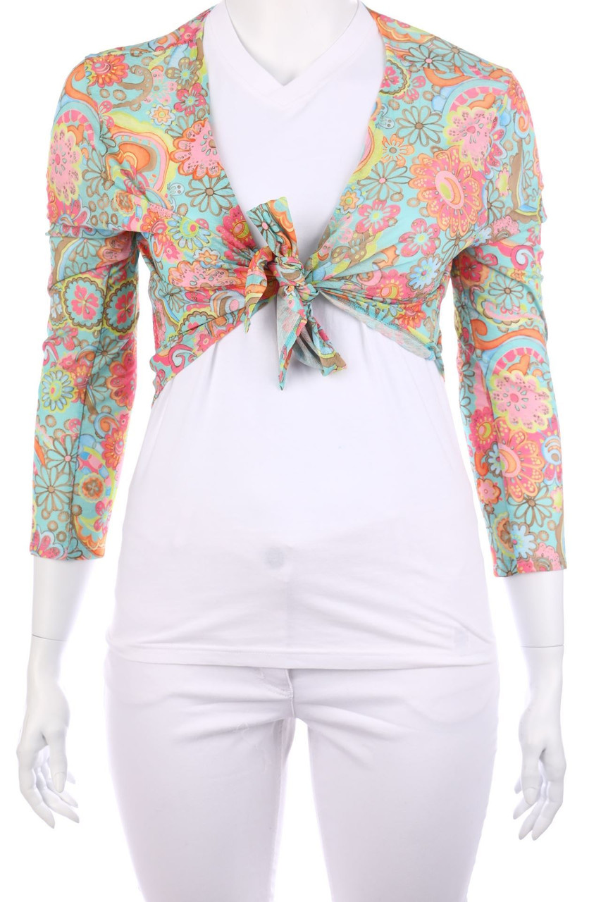No Label - Cropped-Hippie-Blouse with Flower Print to tie - D 50