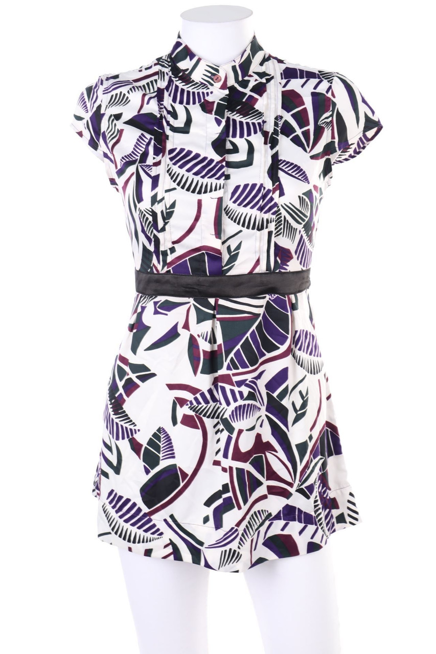 ZARA TRF - Kurzarm-Bluse aus Satin mit geometrischem Muster - M