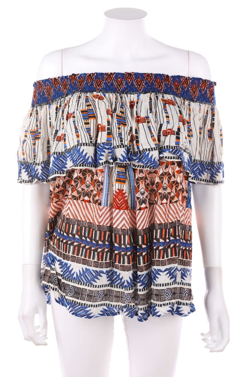 Derhy - Off-the-shoulder blouse with Ethno Print - L