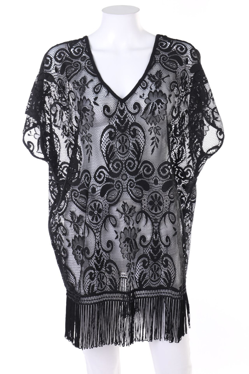 hunkemöller - Strand-Kurzarm-Bluse aus Spitze mit Fransen - S