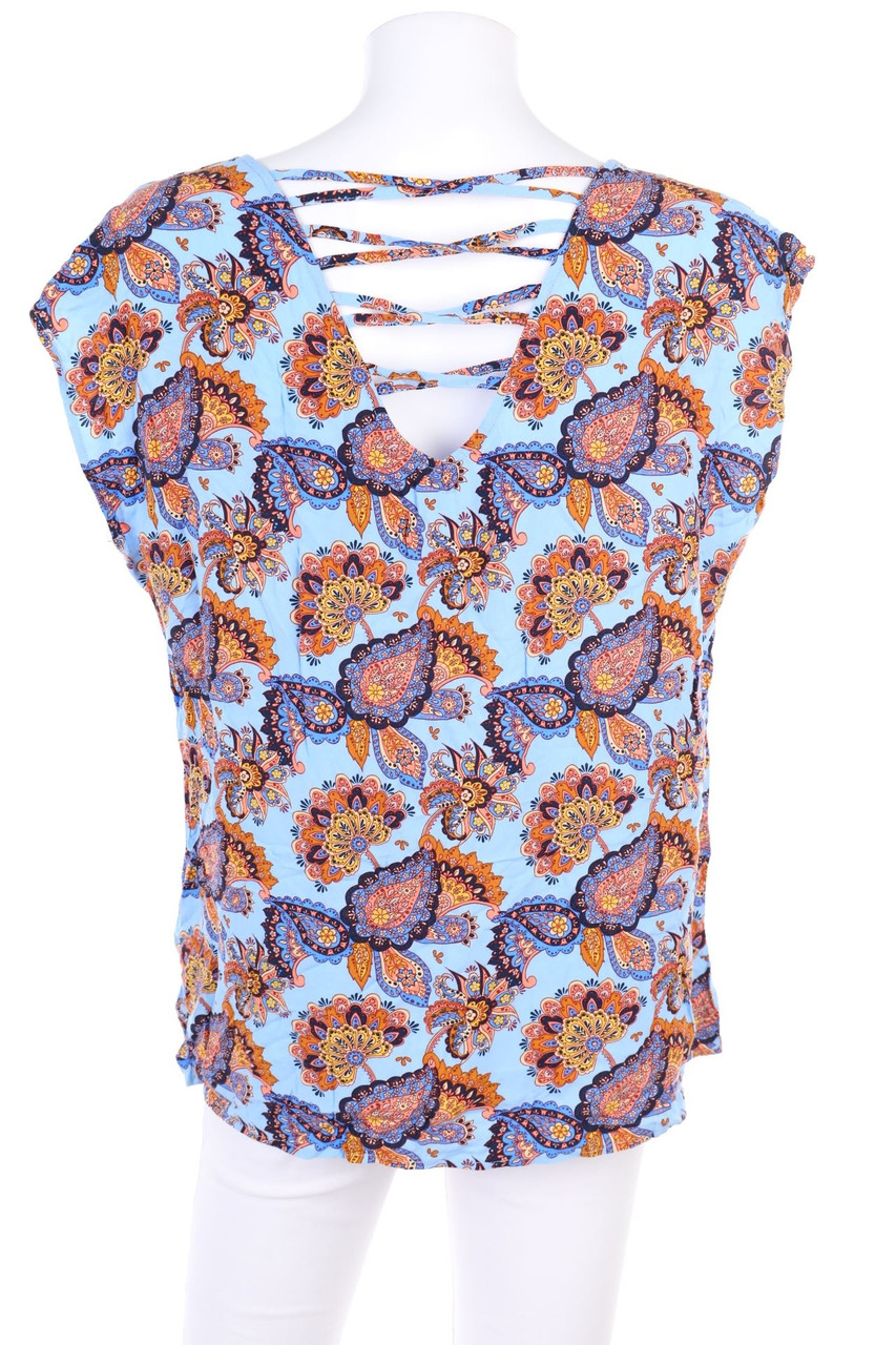 No Label - Print-Blouse Top with Deep Back Cutout - D 46