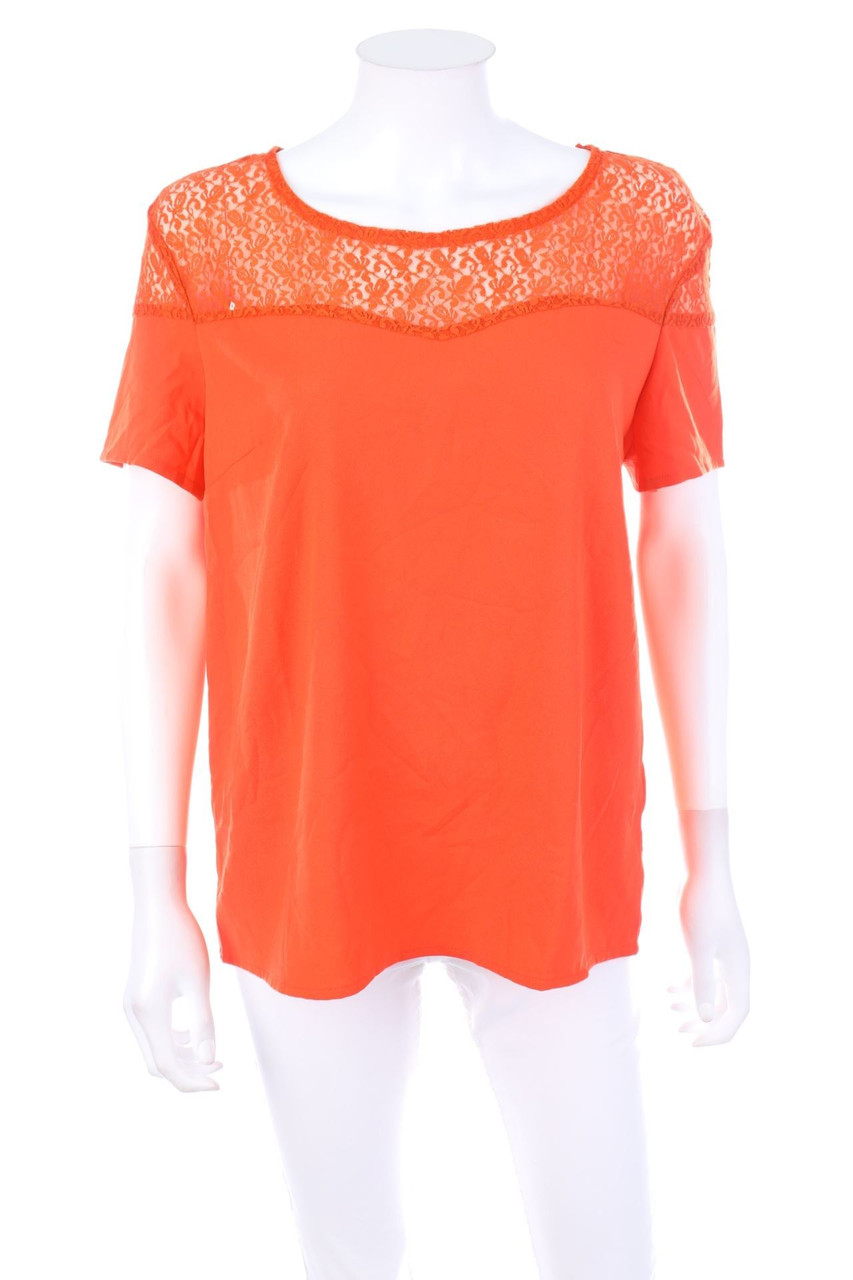 LH by LA HALLE - Kurzarm-Bluse mit Spitze - D 40
