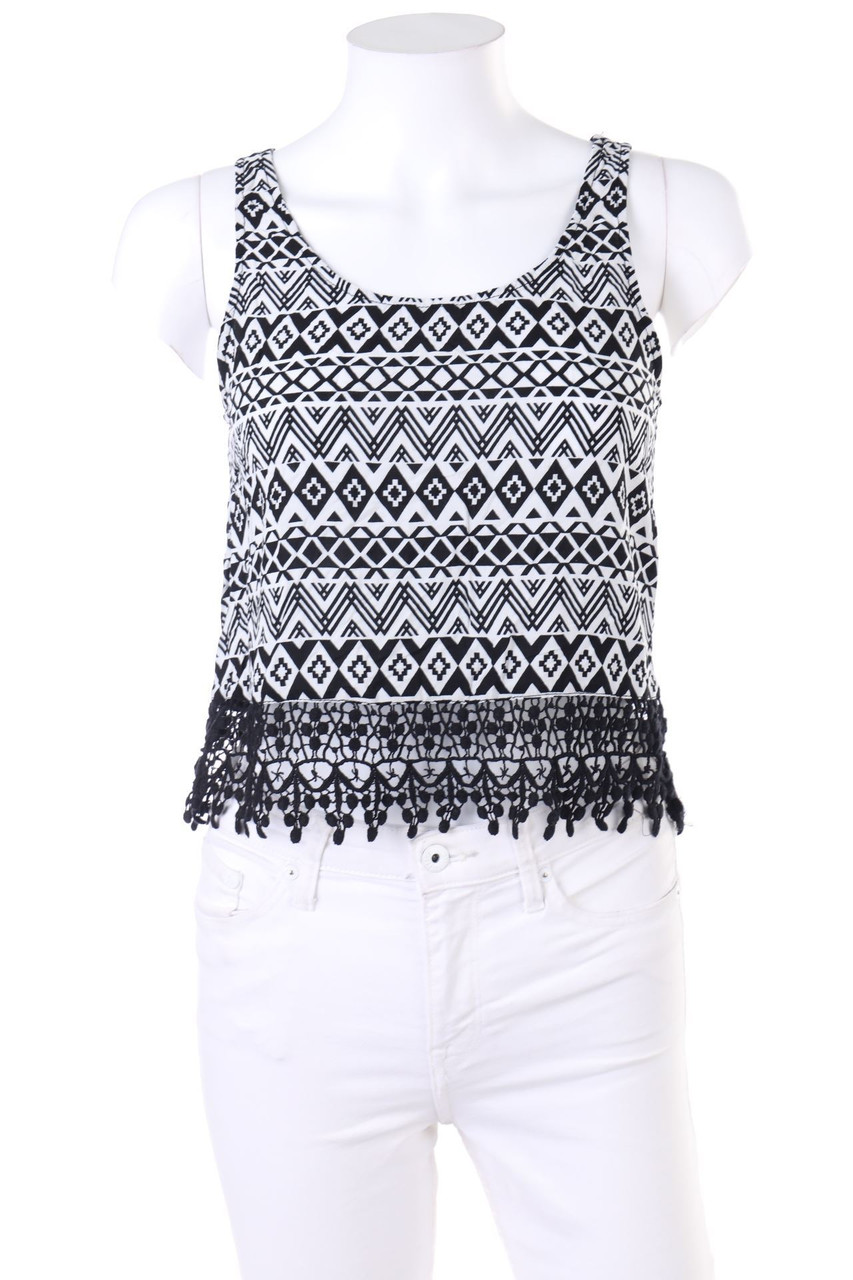H&M DIVIDED - Cropped-Blusentop mit Muster - D 34