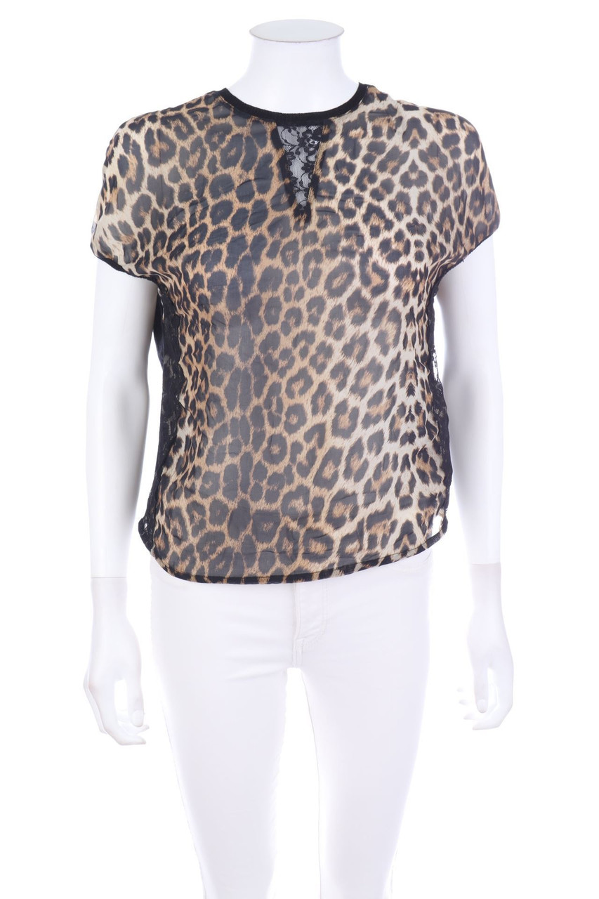 ZARA W&B - Kurzarm-Bluse mit Leo-Print mit Wolle - S