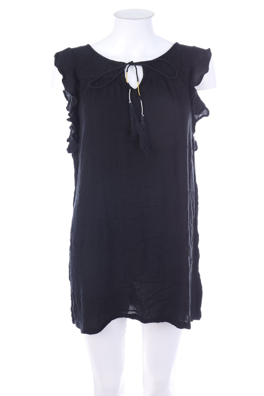 LH by LA HALLE - Long-Kurzarm-Bluse mit Quasten - D 36