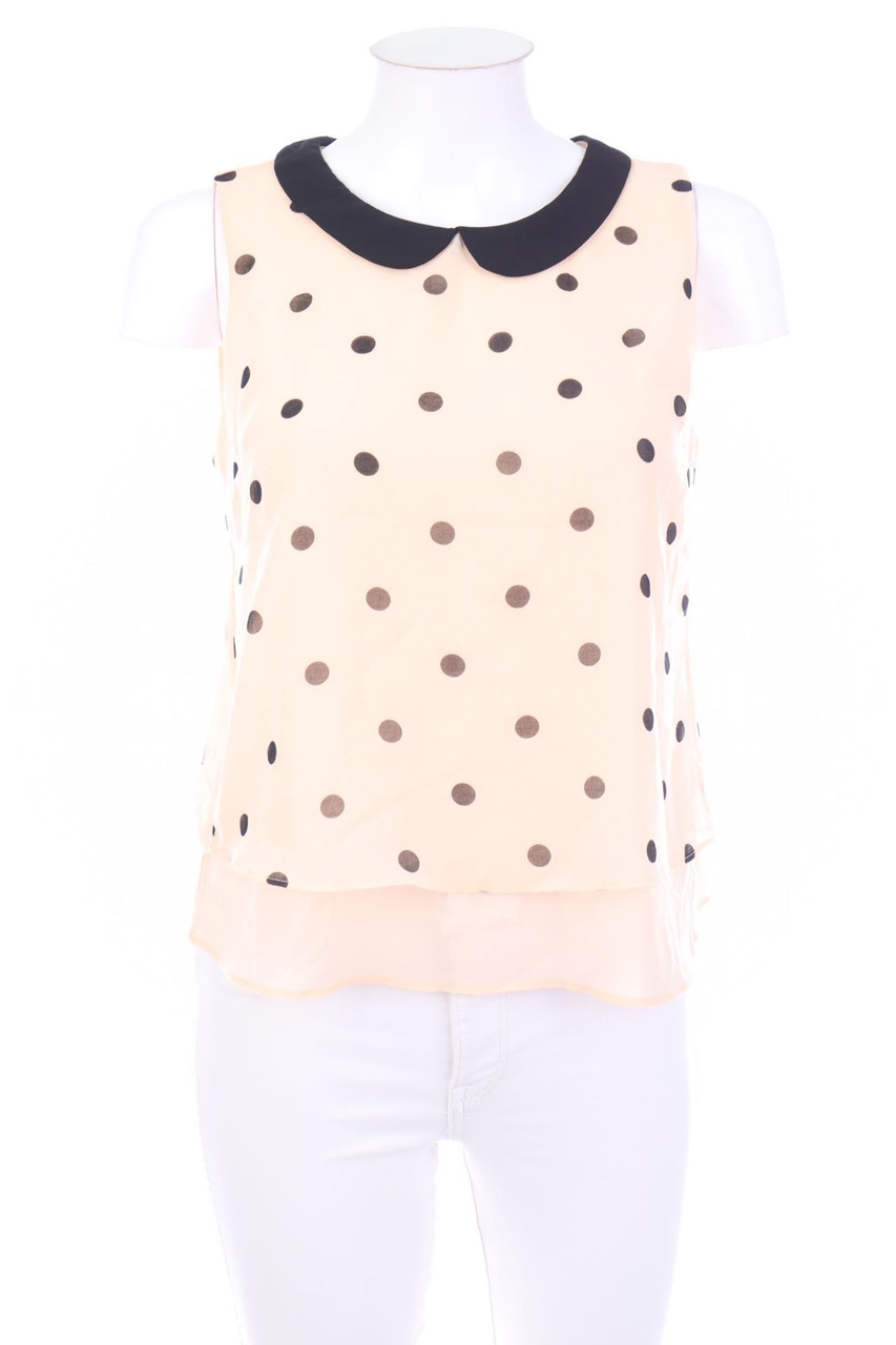 No Label - Blouse Top with Dots with Peter Pan Collar - S