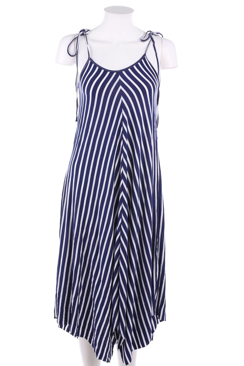COLLOSEUM - Vokuhila-Stripe Maxi Dress, Cotton-blend with Slit - XS