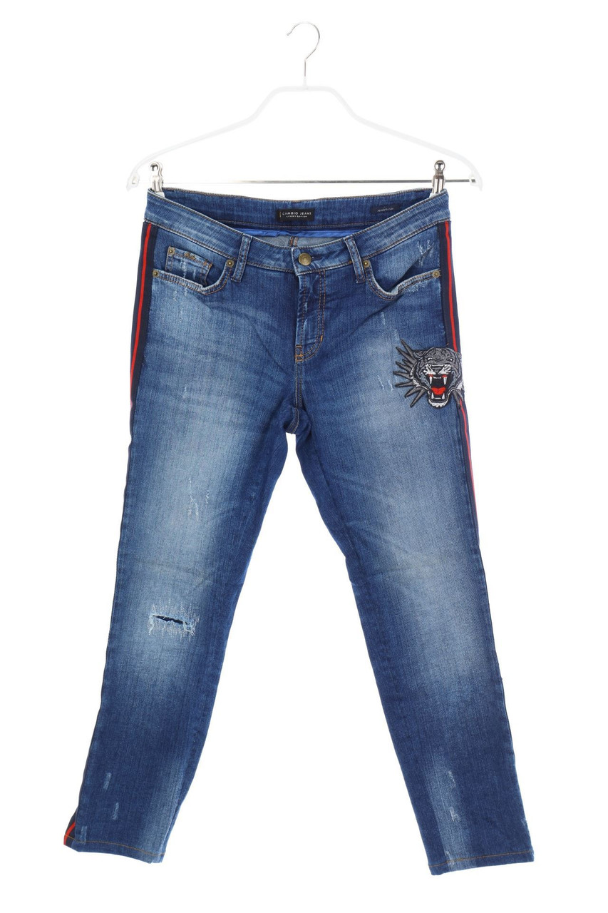CAMBIO JEANS LUXURY EDITION - Destroyed-Slim Jeans mit Stickereien - D 32