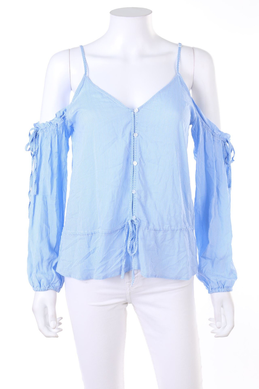 No Label - Cold-Shoulder-Blouse with Stripes - XS