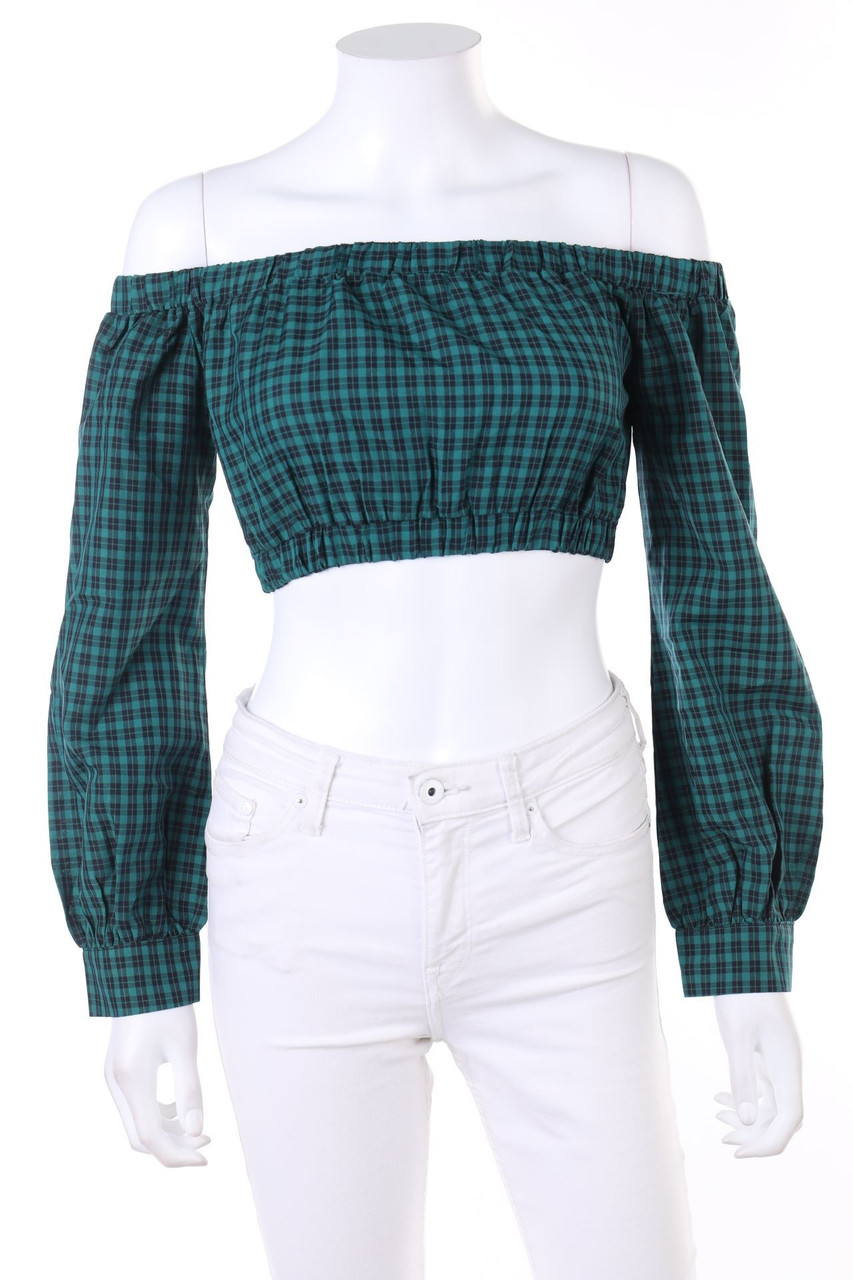 MISSGUIDED - Cropped-Off-the-shoulder blouse, Checked - D 32