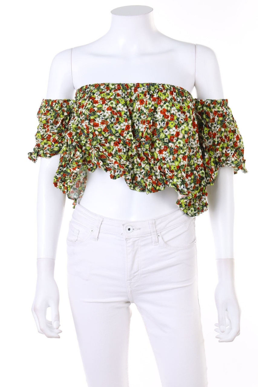 No Label - Cropped-Off-the-shoulder blouse with Flower Print - S