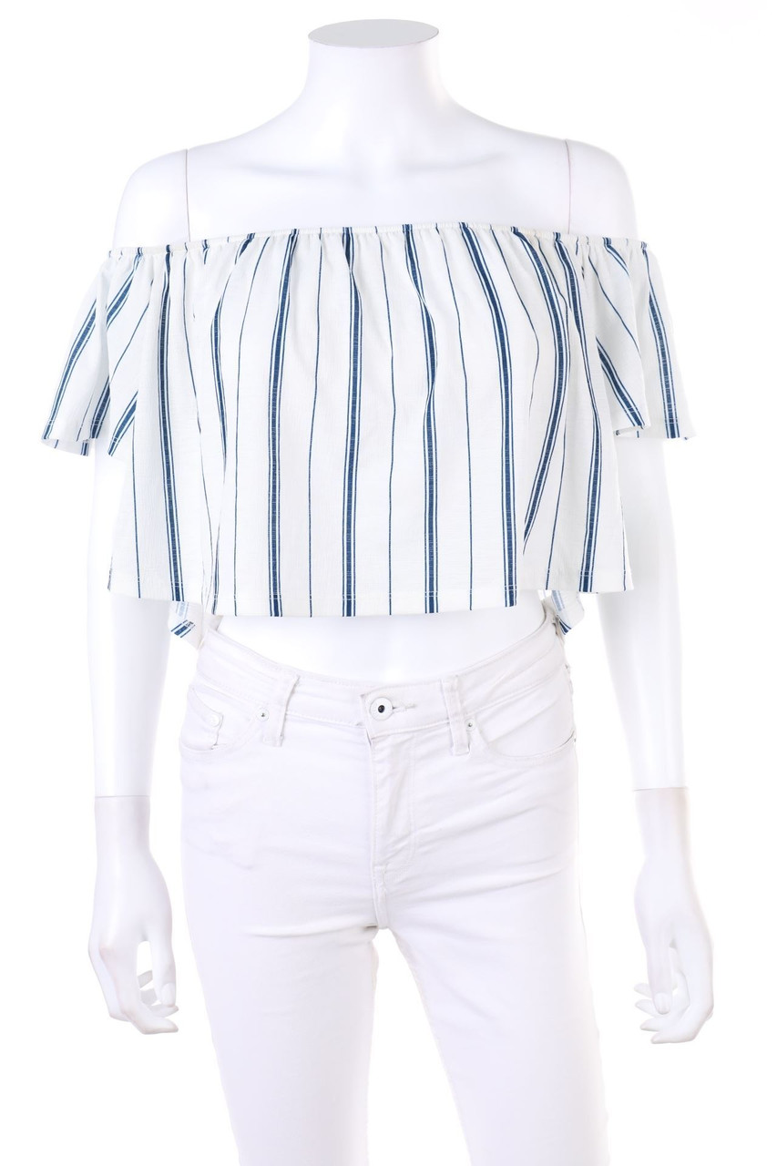 Bershka - Cropped-Off-the-shoulder blouse with Stripes - XS