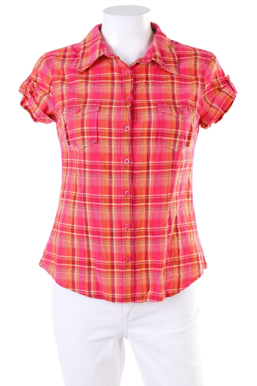 H&M LOGG - Karo-Hemd-Bluse mit kurzem Ärmel - D 36