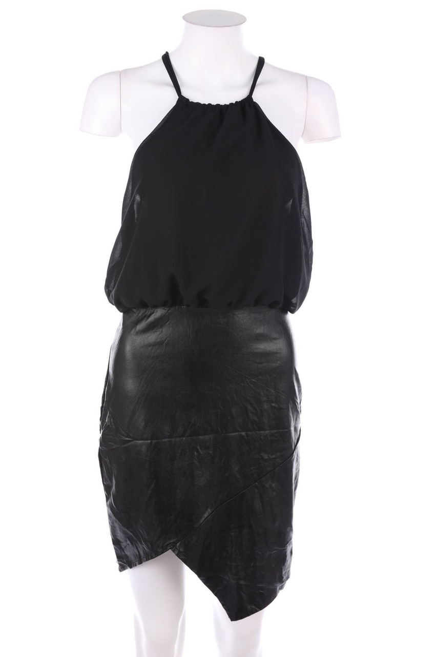 No Label - Sheath Dress with Faux Leather Details - M
