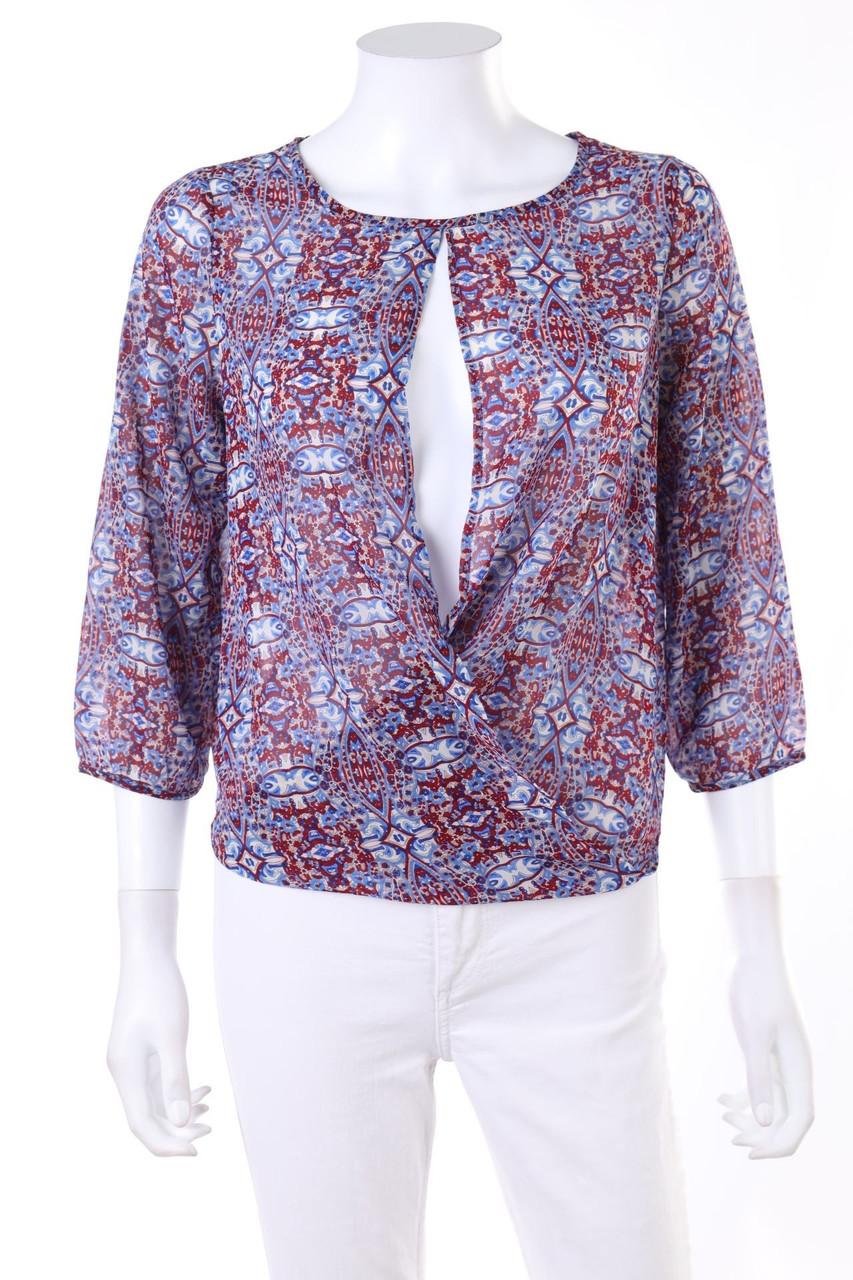 Livre - Bluse mit 3/4-Ärmel in Wickel-Optik mit tiefem Ausschnitt - D 34