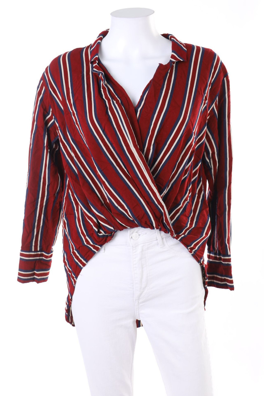 ZARA TRF - Vokuhila-Bluse in Wickel-Optik mit Streifen - XS