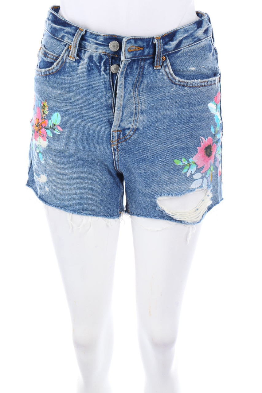 TOPSHOP Moto - destroyed jeans shorts with Flower Print - D 32