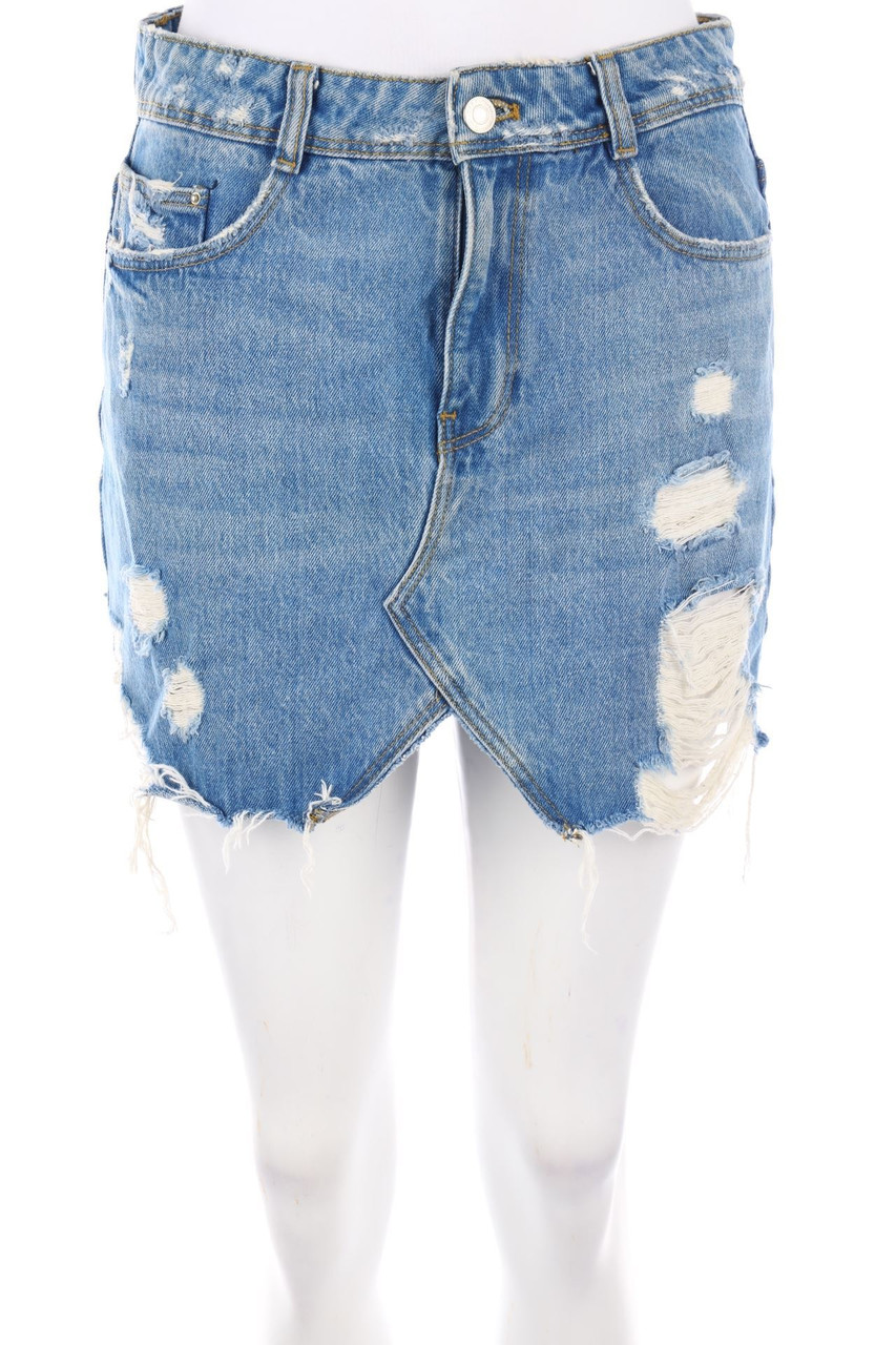 ZARA - Destroyed-Mini-Jeansrock - S