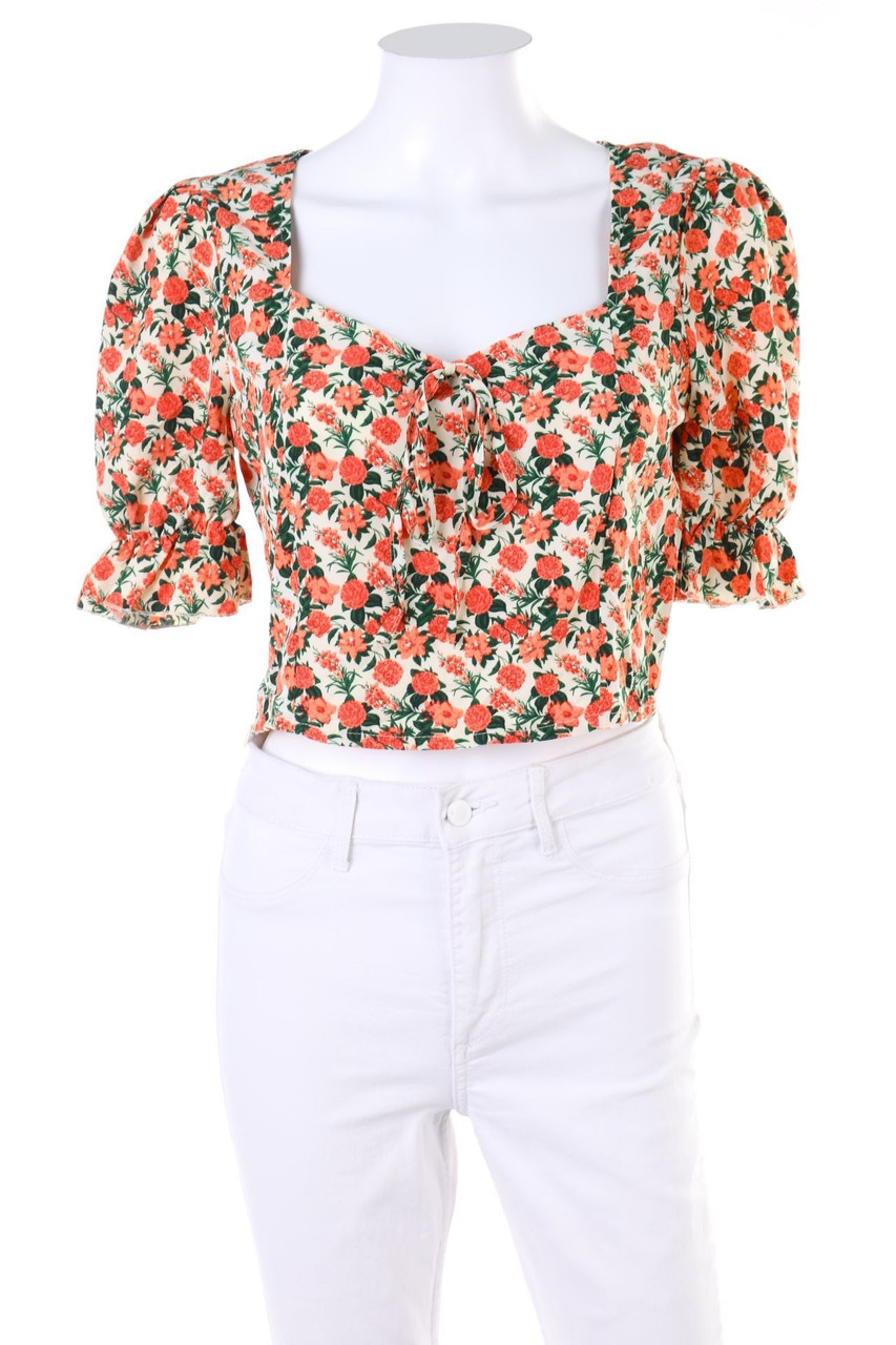 SHEIN - Cropped-Blouse with Flower Print - D 36