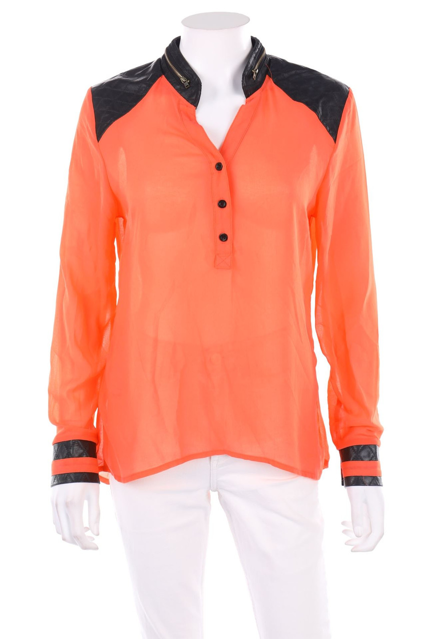 No Label - Blouse with Faux Leather Details - M