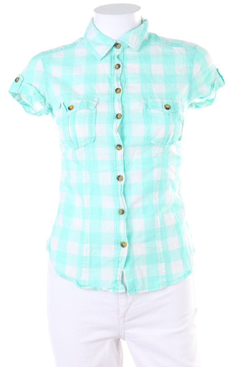 H&M LOGG - Karo-Hemd-Bluse mit kurzem Ärmel - D 32