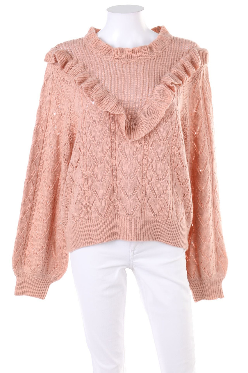 H&M DIVIDED - Strick-Pullover aus Lochstrick mit Volants - L