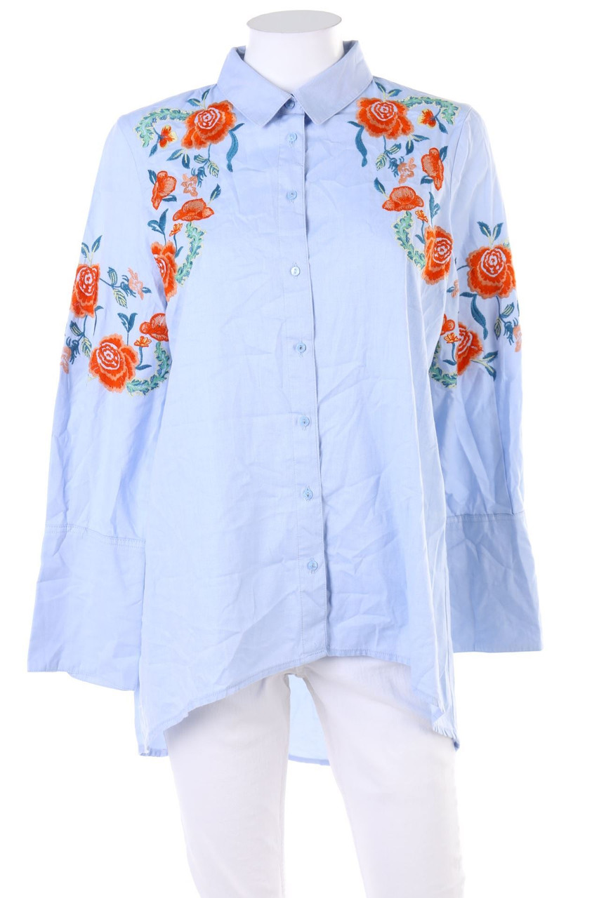 ZARA - Hemd-Bluse mit Stickereien - M