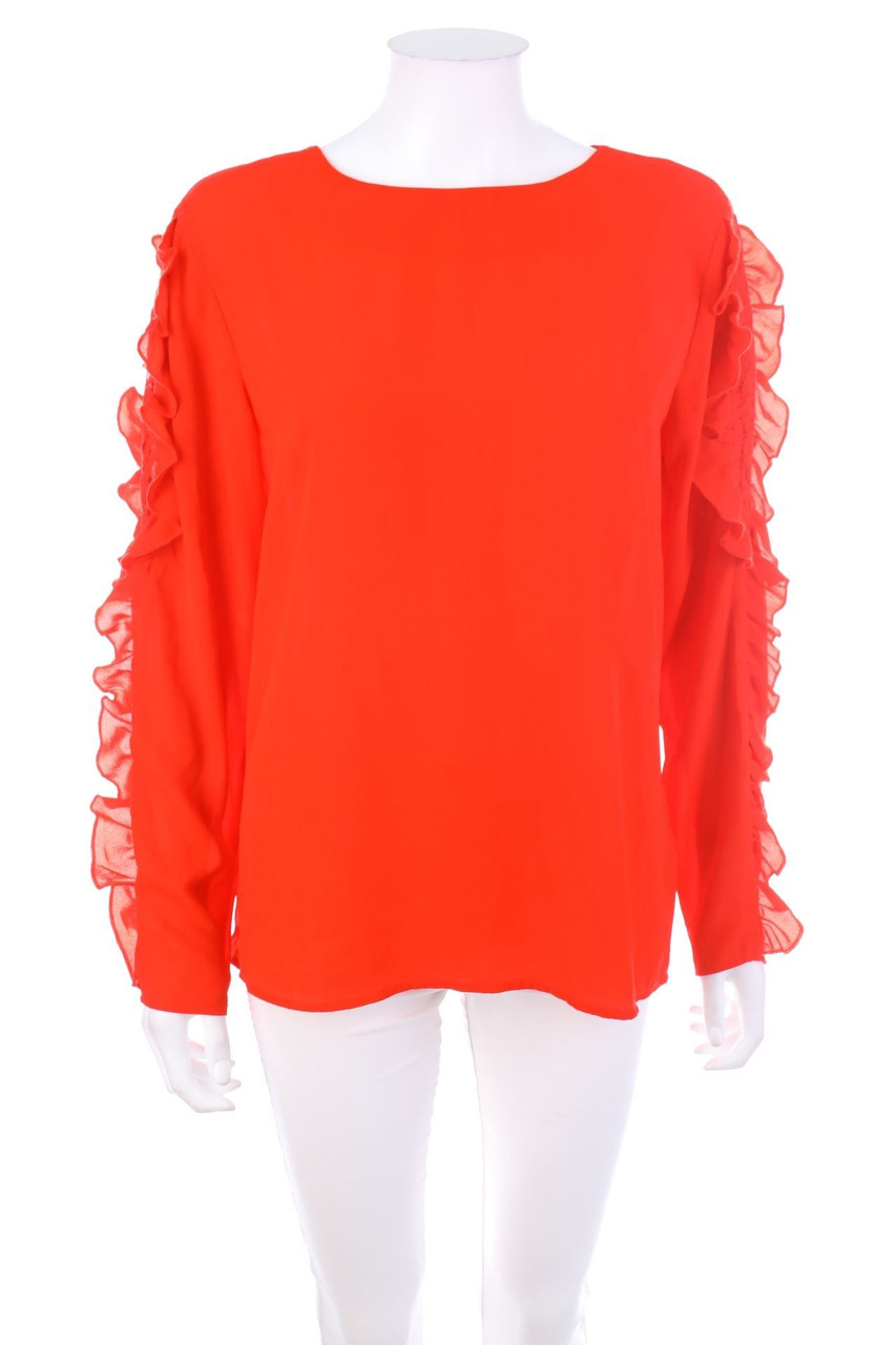 JACQUELINE de YONG - Rüschen-Bluse mit Spitzen-Einsatz - D 40