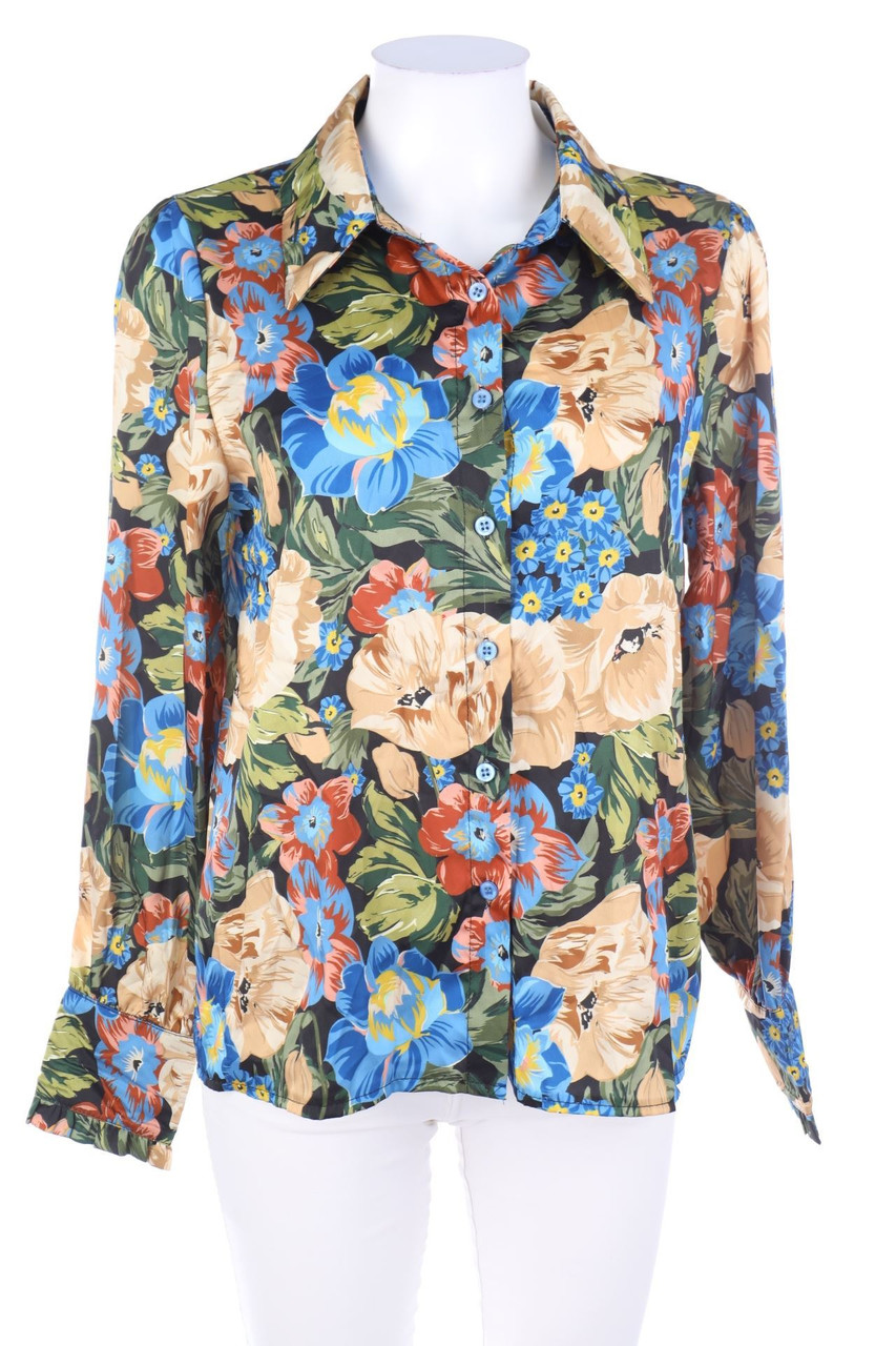 Blu Royal - Shirt Blouse with Flower Print - L