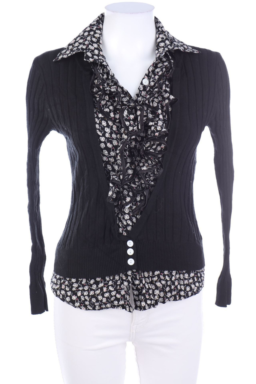 Ohne Label - Strick-Pullover im Layer Look mit Blumen-Print - D 32